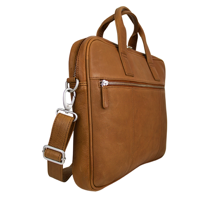 Computertaske i ægte brunt læder til mænd og kvinder pc taske med skulderrem 