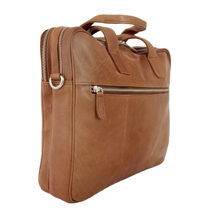 Cognac brun arbejdstaske herre dame computertaske pc taske i blødt brunt læder