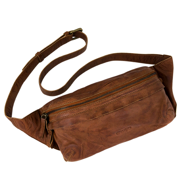 Crossbody bæltetaske i vintage brunt skind bæredygtig skuldertaske  