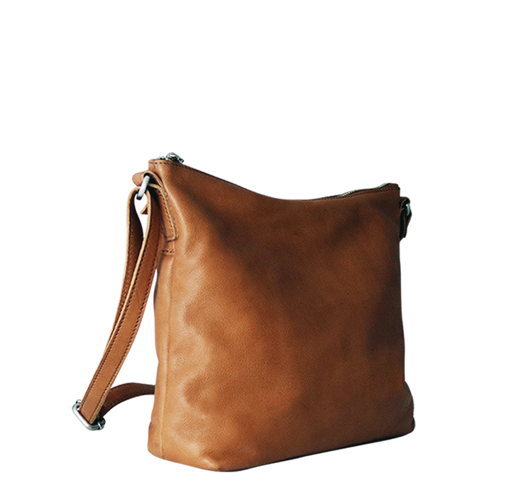 Crossbody skuldertaske til damer i læder cognac brun