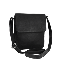 Crossbody taske med lang skulderrem i sort naturligt læder  