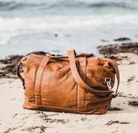 Lille rejsetaske i ægte brunt læder håndbagage weekendtaske 