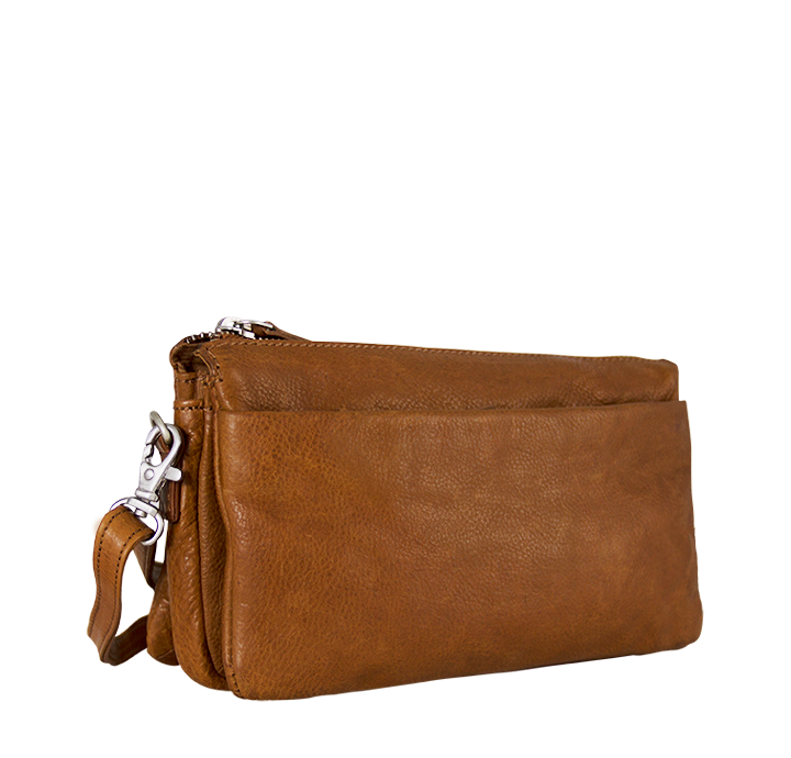 Skuldertaske til kvinder lille clutch i ægte cognac brunt læder