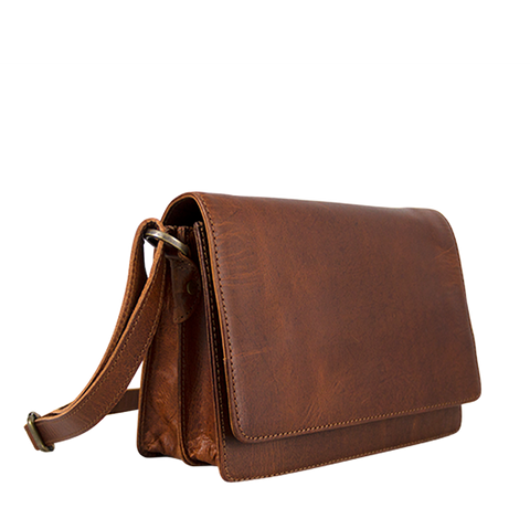 Skuldertaske i ægte læder crossbody taske i mahogni brun farve 