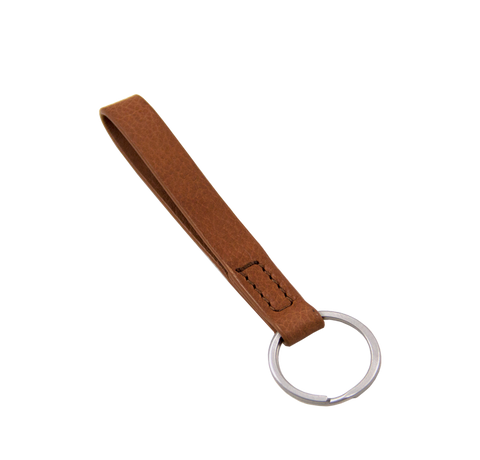Kort nøglering i brunt læder klassisk nøgleholder