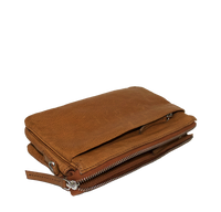 Skuldertaske til damer clutch brun læder cognac crossbody taske