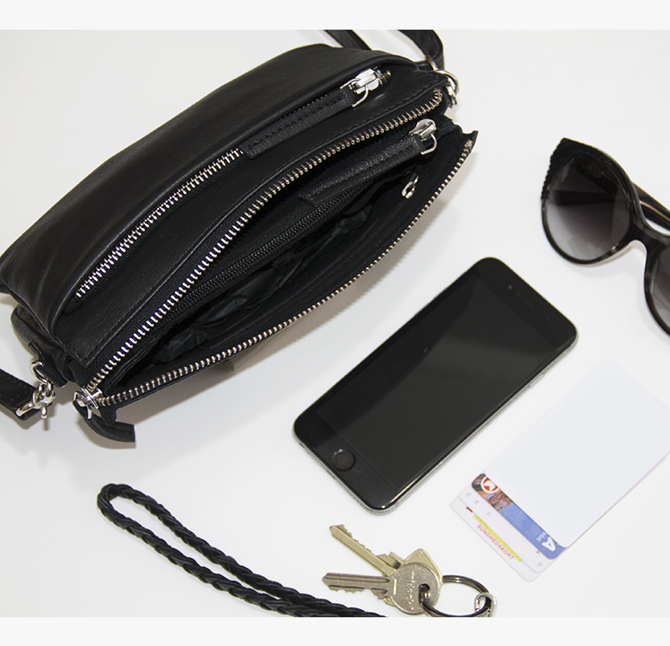 Lille clutch skuldertaske til kvinder sort crossbody taske i ægte læder