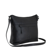 Sort skuldertaske til damer med crossbody rem og lynlåslomme bagpå