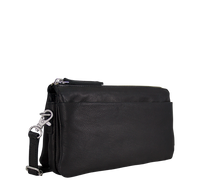 Skuldertaske i ægte sort læder bæredygtig clutch med skulderrem