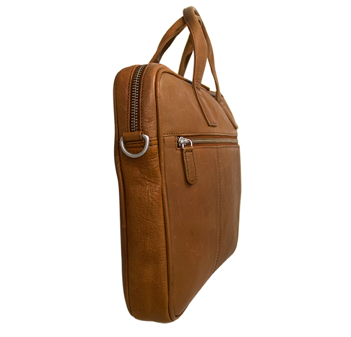 Computertaske i bæredygtig brun cognac skind læder arbejdstaske kvinder mænd