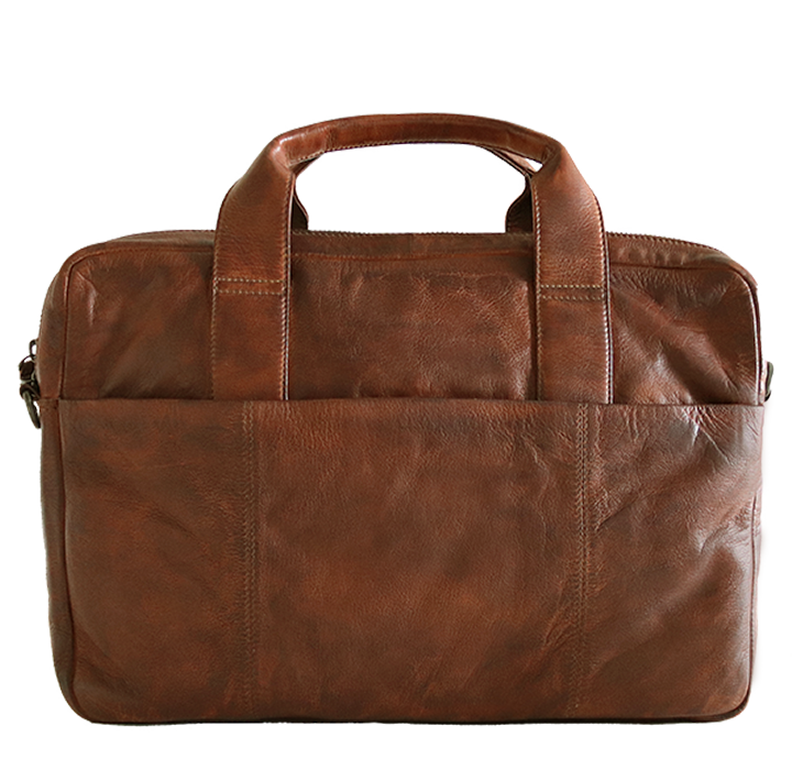 Stor computertaske til 17" pc i brunt læder med vintage look