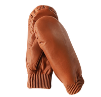 Luffer i brunt lammeskind med plysfor