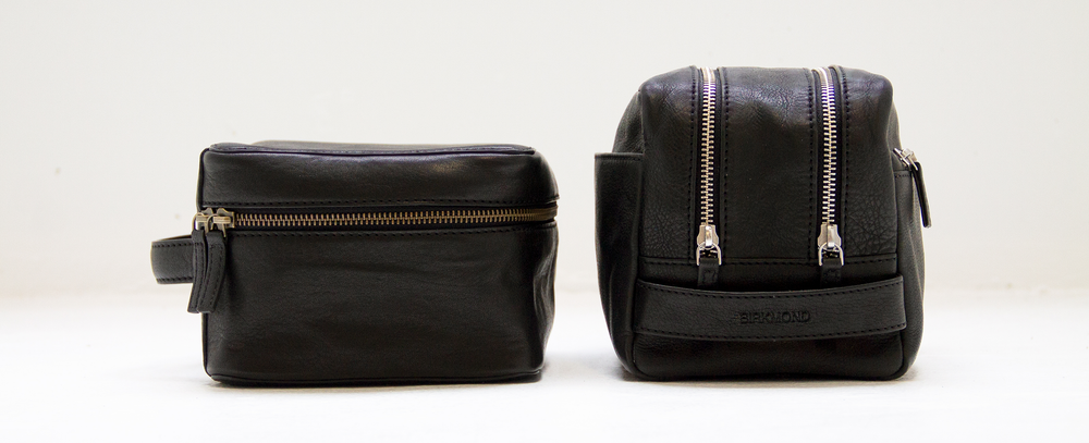 Store og små toilettasker til herrer i læder sort skind