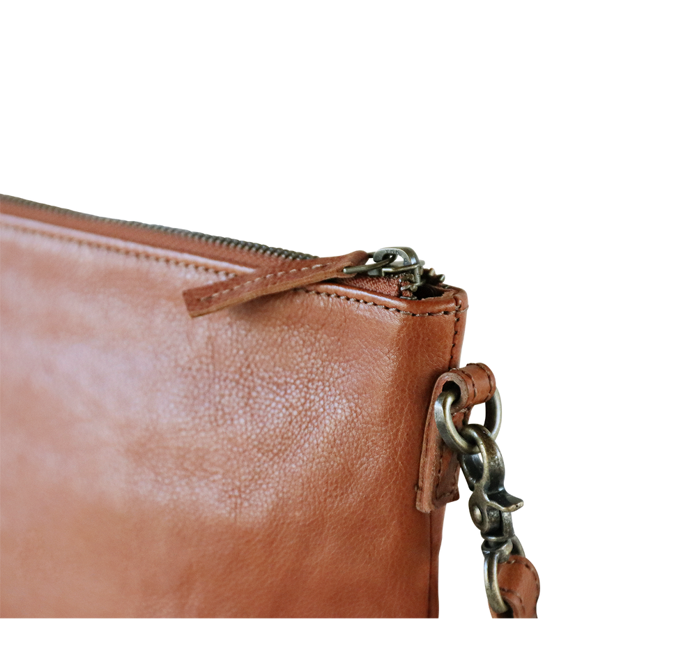 Clutch stor - Smart clutch skuldertaske i læder, brun
