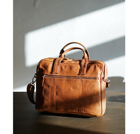 New York D. - Computertaske m. kuffertstrop, Brunt læder