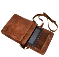 Skuldertaske til iPad i flot vintage skind crossover taske patineret brunt læder  