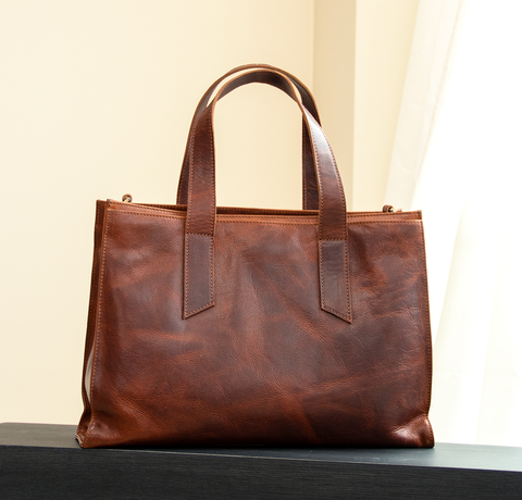 Etna - Arbejdstaske til damer i læder, mahogni