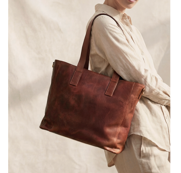 Franca - Shopper arbejdstaske i brun læder, dame