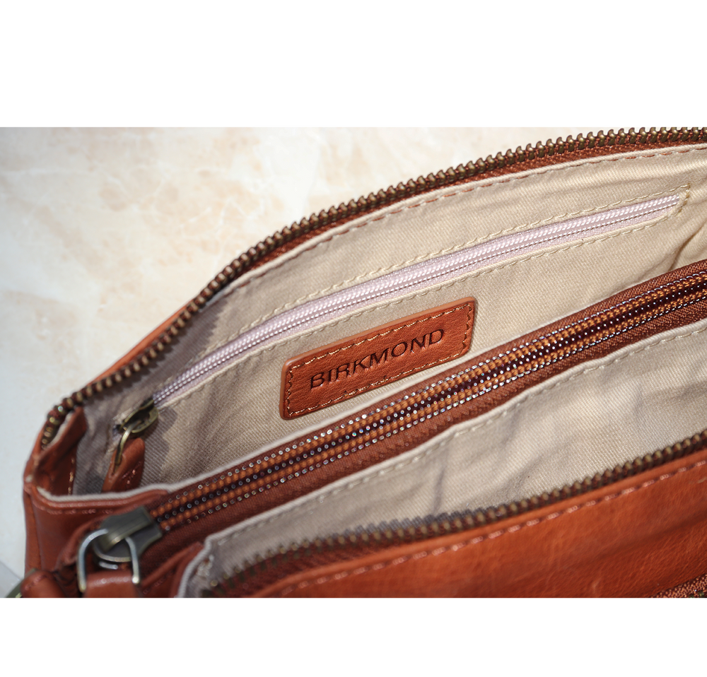 London - Skuldertaske i skind, clutch, Brun