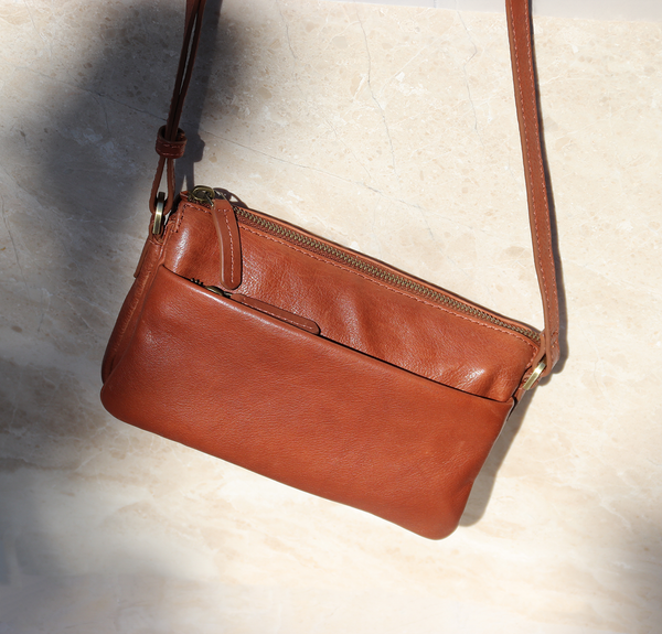 London - Skuldertaske i skind, clutch, Brun