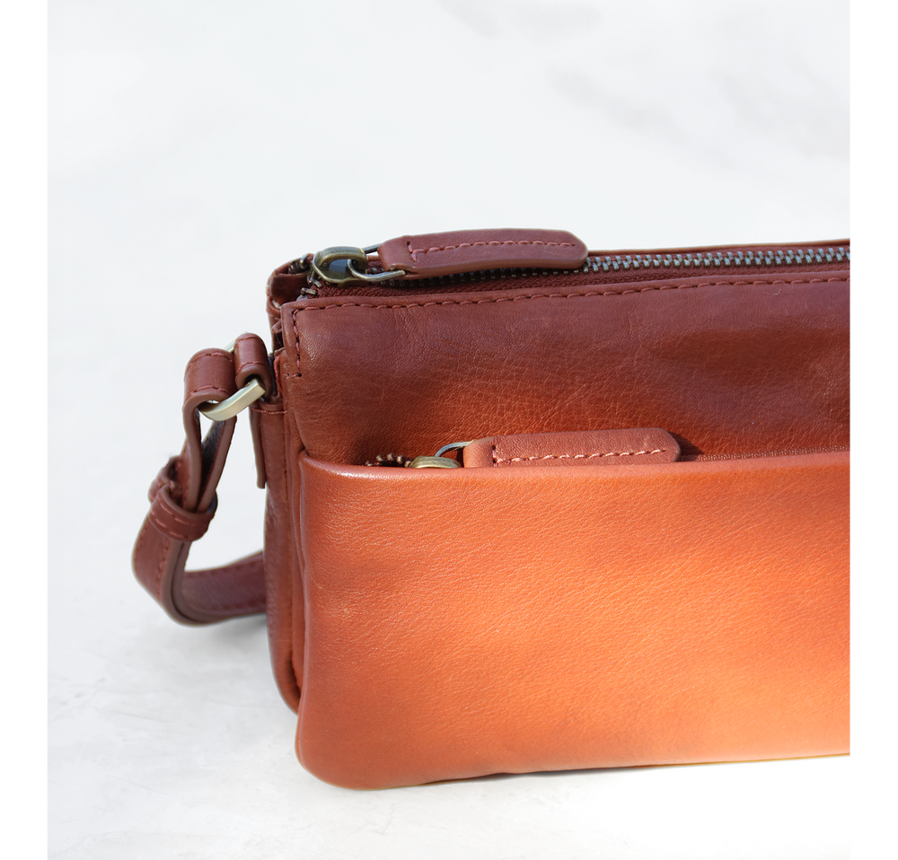 London - Skuldertaske i skind, clutch, Brun