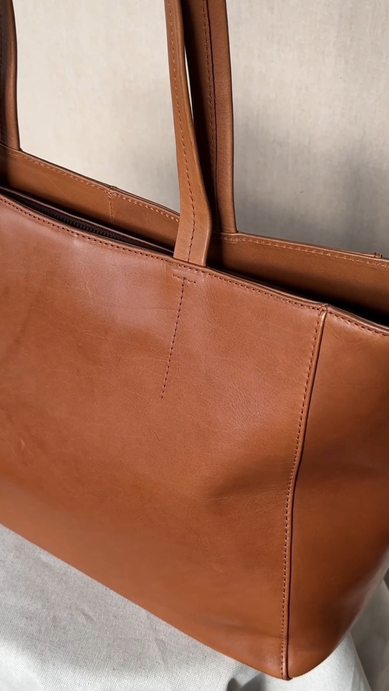 Nicola - Shopper arbejdstaske til damer, cognac