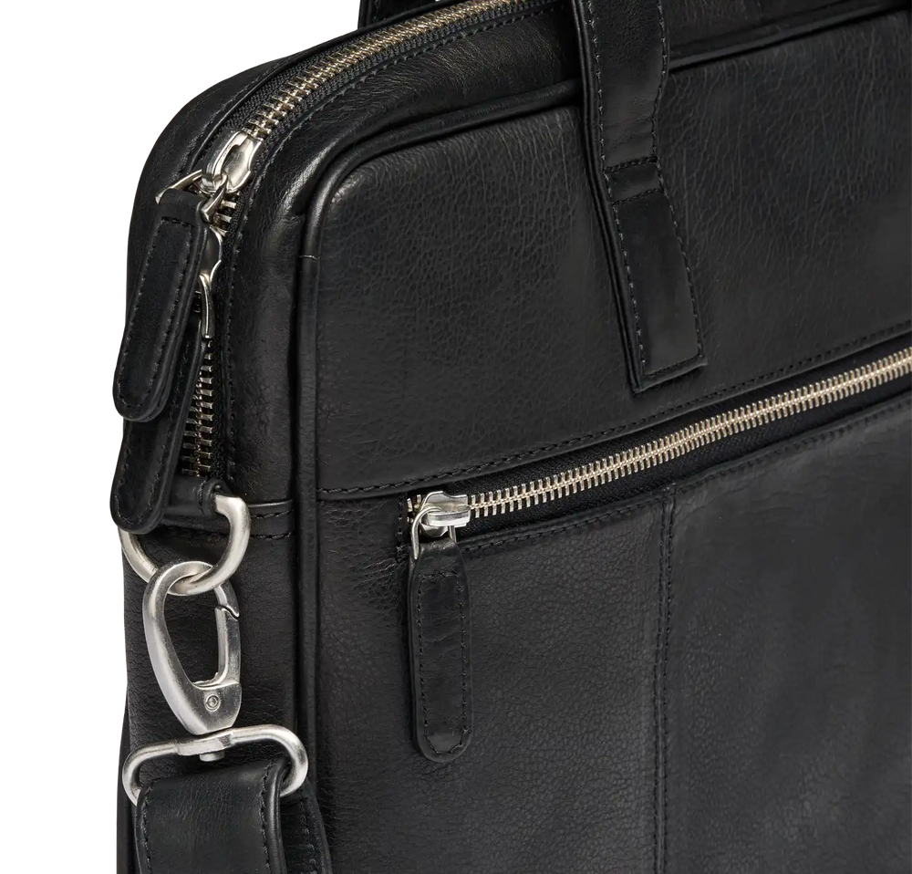 New York S. - Computertaske single m. kuffertstrop, sort læder