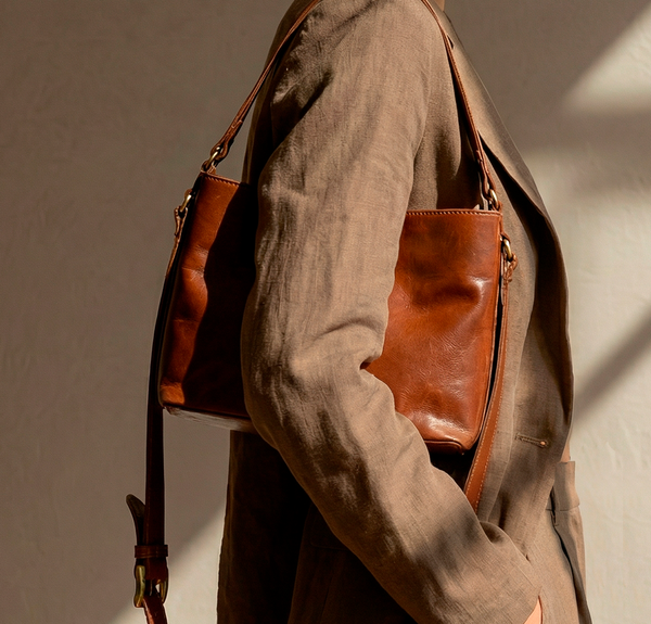 Felice - Skuldertaske til kvinder i læder, brun