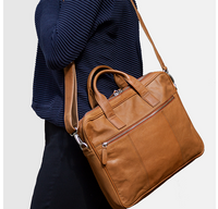 Stilren arbejdstaske brun læder computertaske mænd kvinder praktisk pc taske