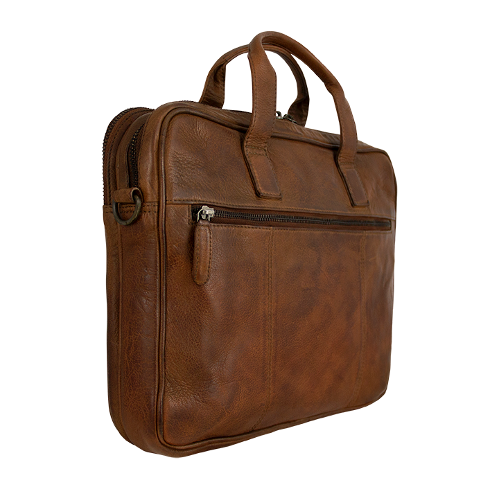 Arbejdstaske i ægte brun vintage skind bæredygtig læder computertaske  