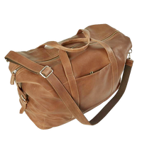Weekendtaske i brunt læder med lang skulderrem 
