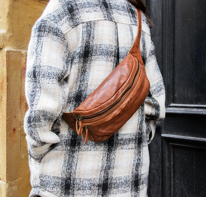 Naturlig lædertaske i ægte skind crossbody skuldertaske  