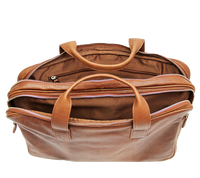 Læder computertaske til damer og herrer naturlig blød cognac brun arbejdstaske