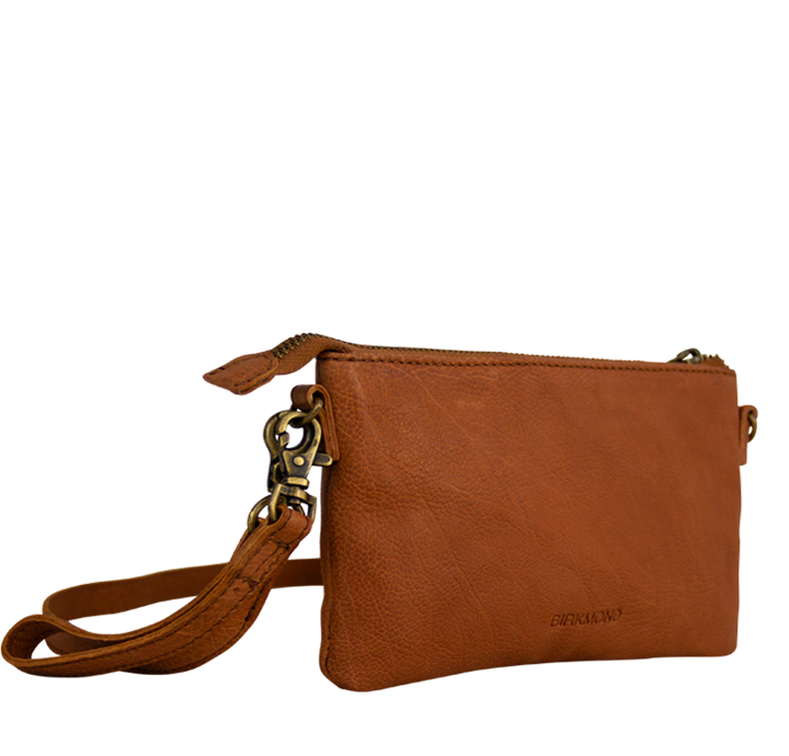 Lille skuldertaske i bæredygtigt brunt skind clutch dametaske i ægte læder   