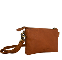 Lille skuldertaske i bæredygtigt brunt skind clutch dametaske i ægte læder   