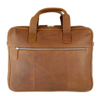 Computertaske i cognac brunt læder arbejdstaske skoletaske i bæredygtigt skind
