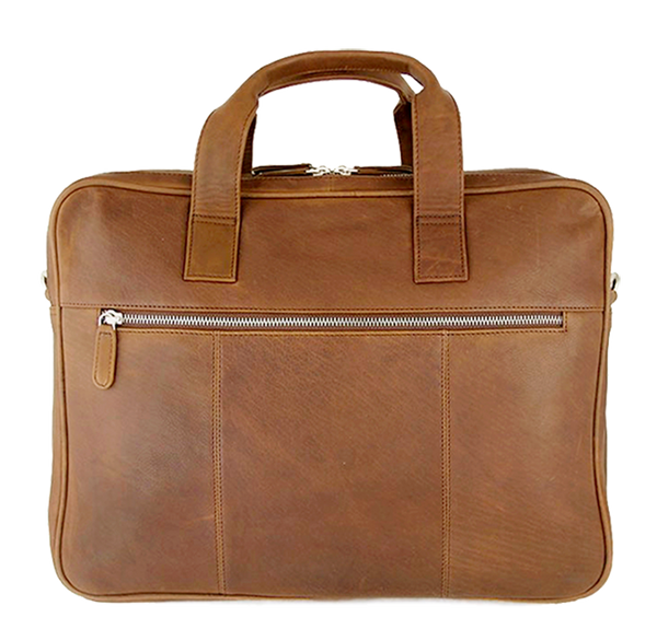 Computertaske i cognac brunt læder arbejdstaske skoletaske i bæredygtigt skind