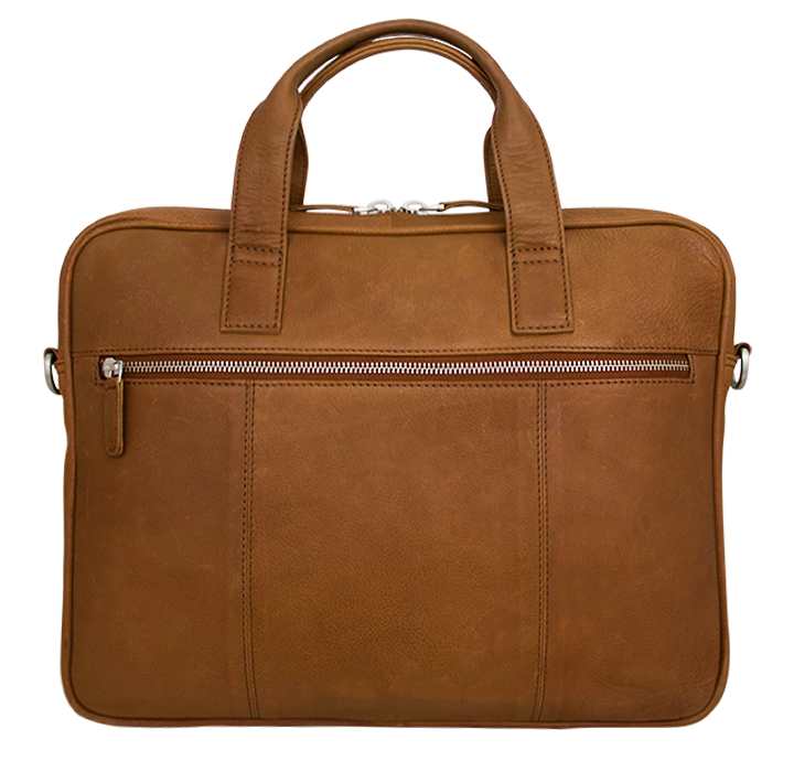Ægte læder computertaske arbejdstaske i cognac brun skind skuldertaske med lang rem 