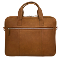Ægte læder computertaske arbejdstaske i cognac brun skind skuldertaske med lang rem 