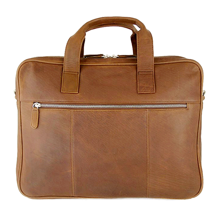 Cognac brun computertaske med strop kuffertstrop læder arbejdstaske mænd kvinder