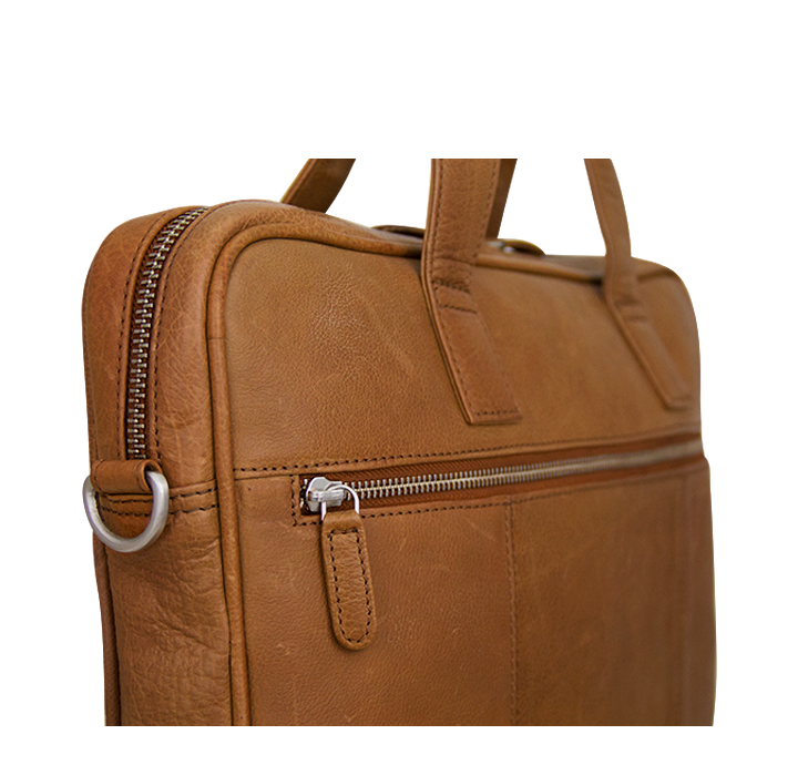 Enkel computertaske i ægte læder brun arbejdstaske til mænd og kvinder lang rem