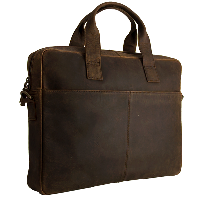 Mørkebrun computertaske i rustikt bæredygtig læder arbejdstaske herre  