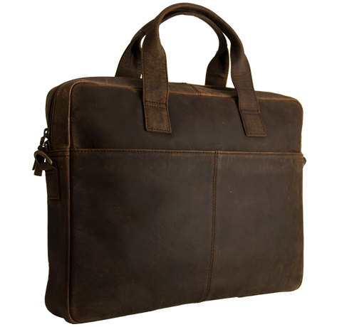 Mørkebrun computertaske i rustikt bæredygtig læder arbejdstaske herre  