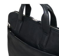 Computertaske i sort læder med lynlås lomme 