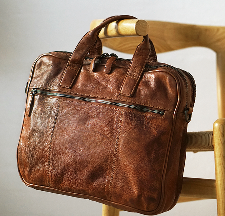 Computertaske i vintage læder arbejdstaske i ægte skind til mænd og kvinder