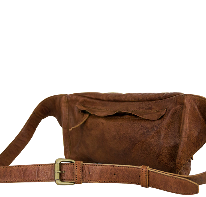 Bæltetaske i vintage skind naturligt læder i brunt god som crossbody  