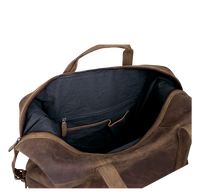 Mørkebrun rejsetaske med flere små lommer indeni