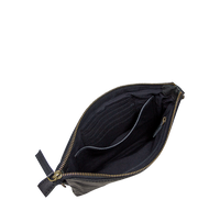 Ægte læder skuldertaske clutch dametaske i sort skind