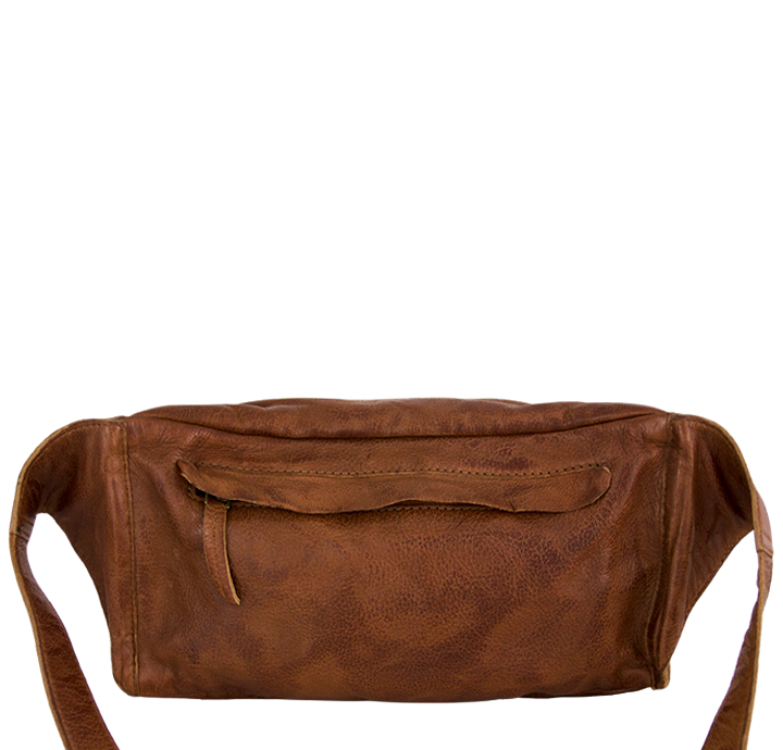 Klassisk bæltetaske i naturligt brunt vintage læder til mænd og damer  