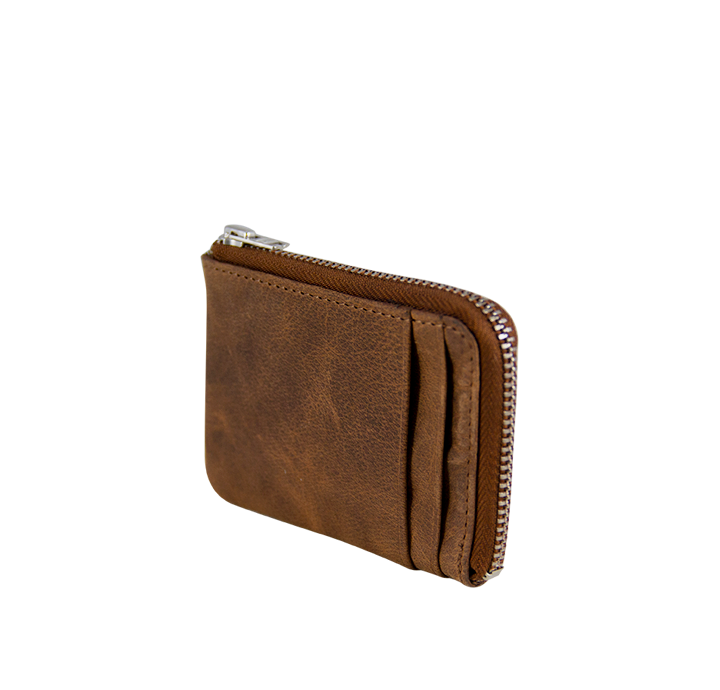 Rustik mørkebrun kortholder pung med lynlås i bæredygtigt læder 